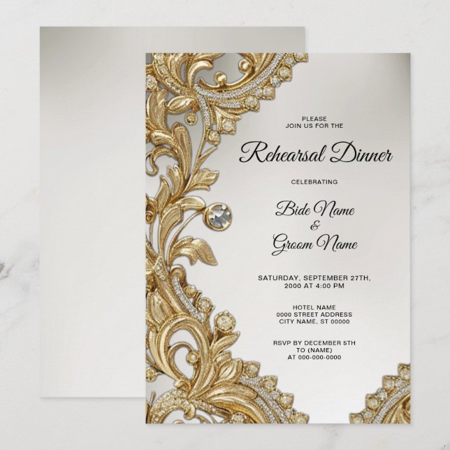 Decorative Gold Rehearsal Dinner Invitation (Front/Back)
