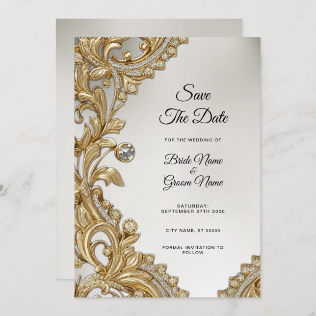 Decorative Gold Save The Date (Front/Back)
