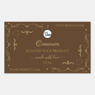 Decorative Gold Scrollwork Corners on Brown Logo Rectangular Sticker