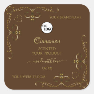 Decorative Gold Scrollwork Corners on Brown Logo Square Sticker