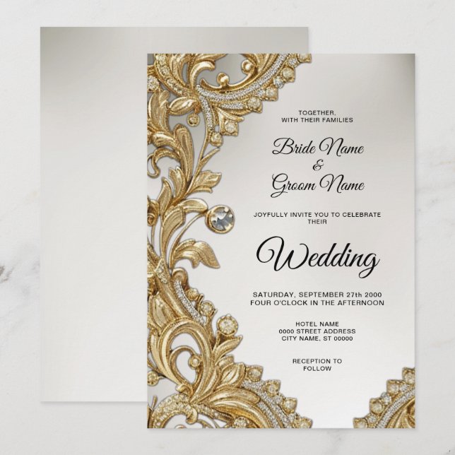 Decorative Gold Wedding Invitation (Front/Back)