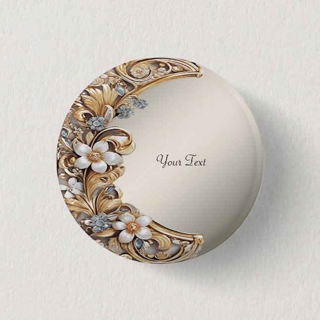 Decorative Gold White Floral Button (Front)