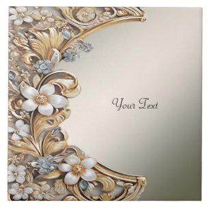 Decorative Gold White Floral Ceramic Tile