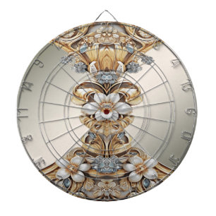 Decorative Gold White Floral Dartboard