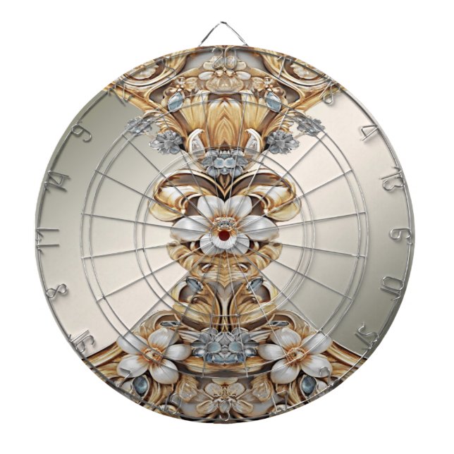 Decorative Gold White Floral Dartboard (Front)
