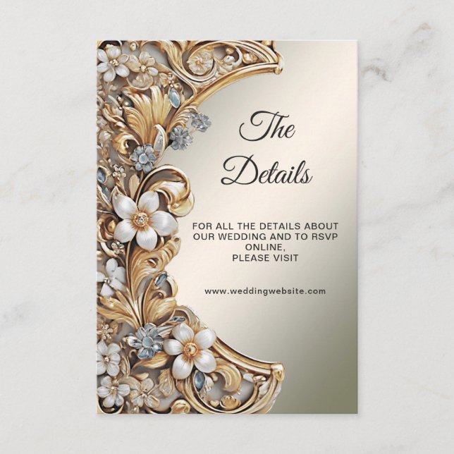 Decorative Gold White Floral Detail Enclosure Card (Front)