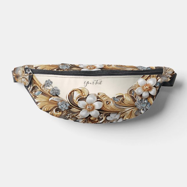 Decorative Gold White Floral Fanny Pack (Lay Down)