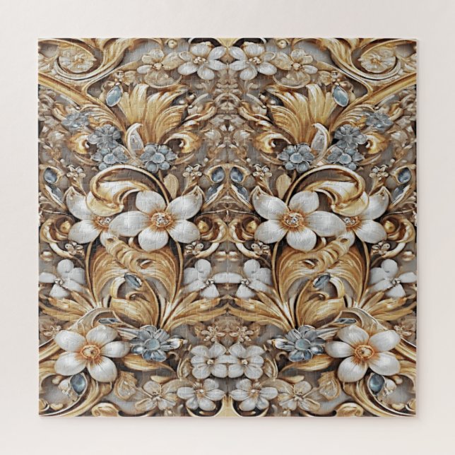 Decorative Gold White Floral Jigsaw Puzzle (Vertical)