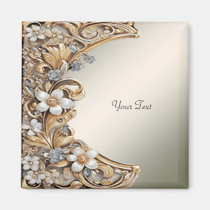 Decorative Gold White Floral Magnet