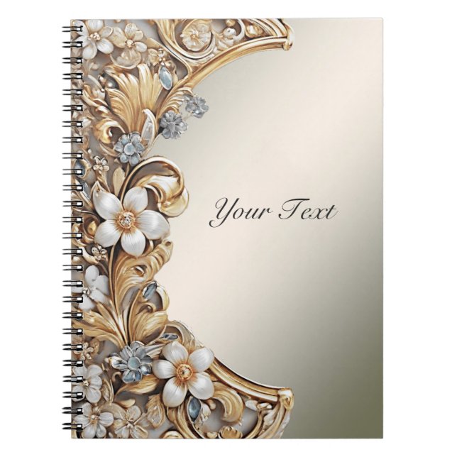Decorative Gold White Floral Notebook (Front)