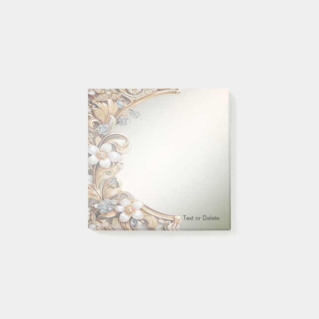 Decorative Gold White Floral Post it Notes (Front)