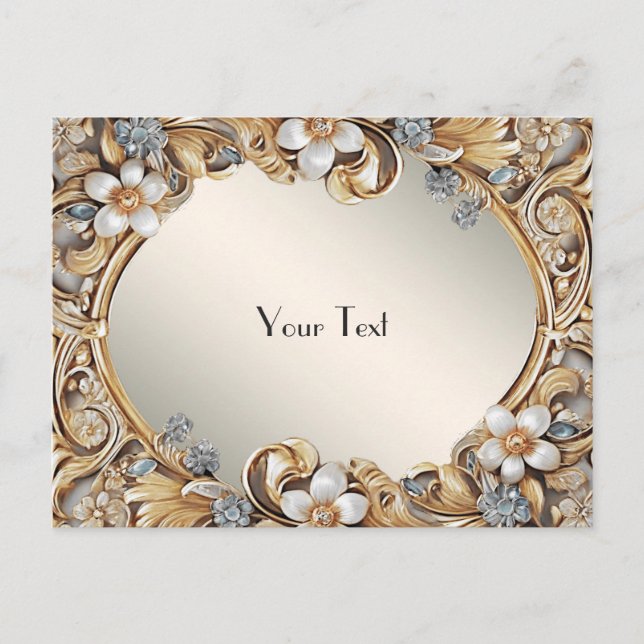 Decorative Gold White Floral Postcard (Front)