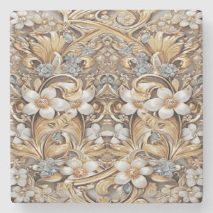 Decorative Gold White Floral Stone Coaster