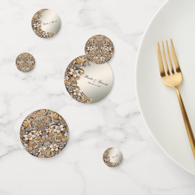 Decorative Gold White Floral Table Confetti (Group)