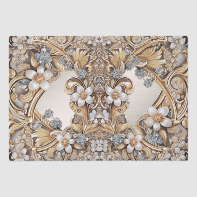 Decorative Gold White Floral Tissue Paper (Front)