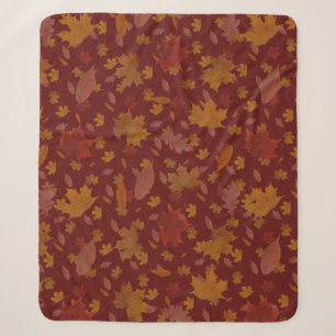 Decorative Golden Autumn Leaves on Custom Dark Red Sherpa Blanket