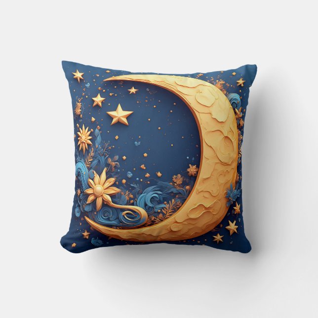 Decorative Golden Crescent Moon Cushion (Front)