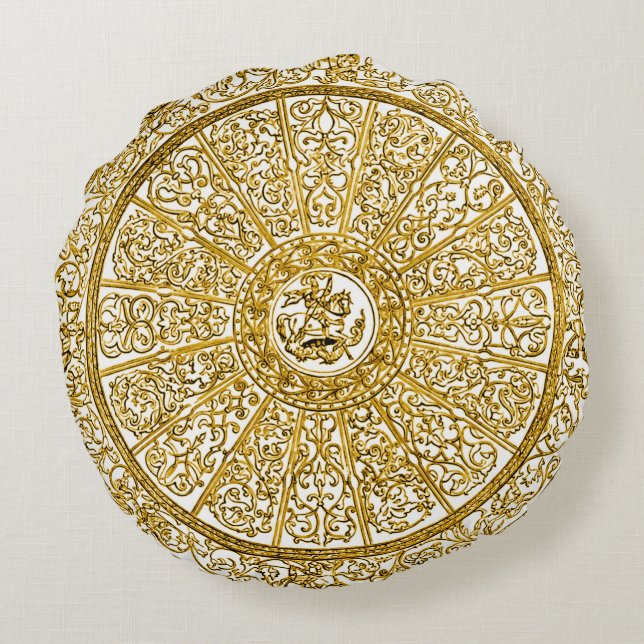 Decorative Golden Dawn Gold Mandala Round Pillow (Back)