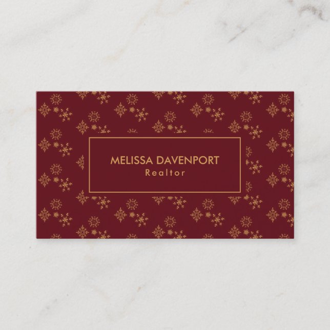 Decorative Golden Snowflakes Christmas Pattern Business Card (Front)