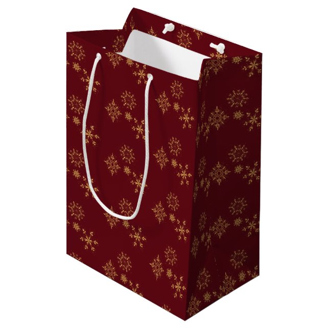 Decorative Golden Snowflakes Christmas Pattern Medium Gift Bag (Front Angled)