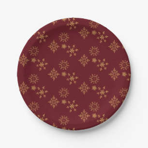 Decorative Golden Snowflakes Christmas Pattern Paper Plate