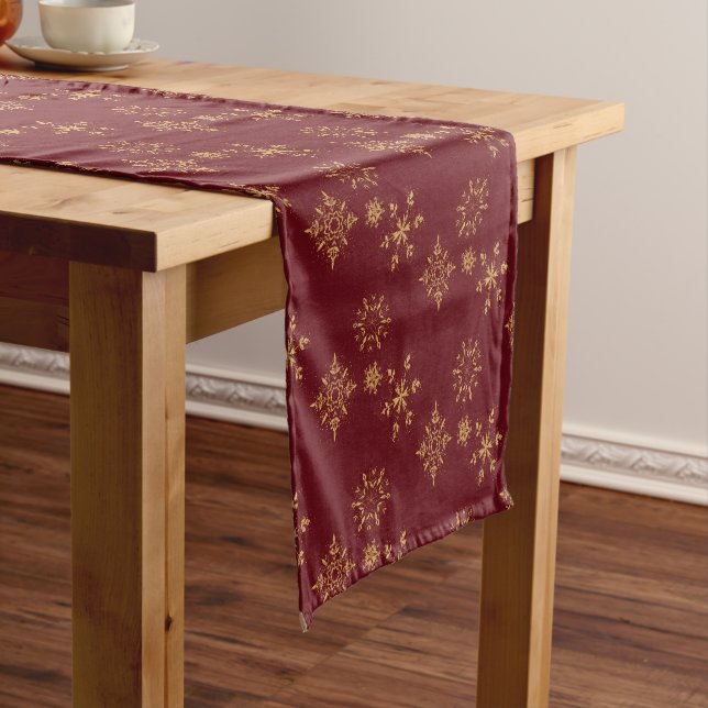 Decorative Golden Snowflakes Christmas Pattern Short Table Runner (In Situ)