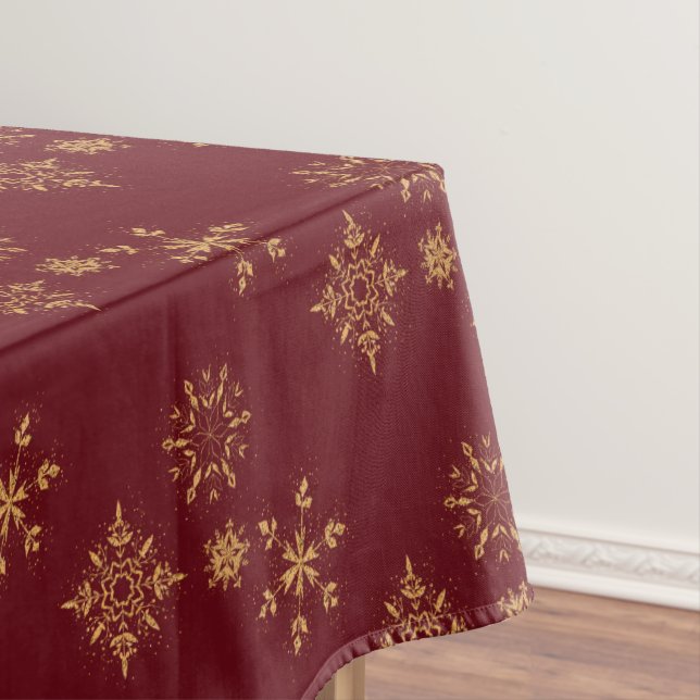 Decorative Golden Snowflakes Christmas Pattern Tablecloth (In Situ)