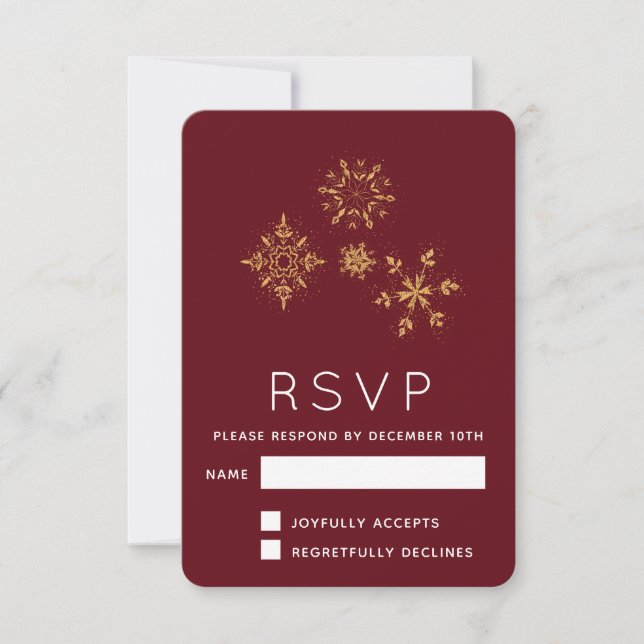 Decorative Golden Snowflakes Christmas RSVP (Front)