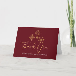 Decorative Golden Snowflakes Christmas Thank You Card