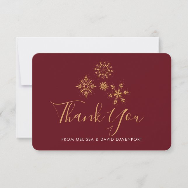Decorative Golden Snowflakes Christmas Thanks Thank You Card (Front)