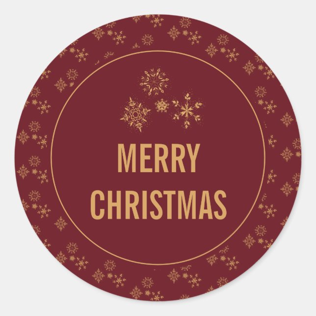 Decorative Golden Snowflakes Merry Christmas Classic Round Sticker (Front)