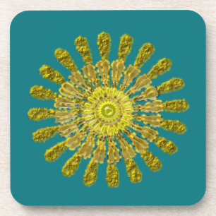 Decorative golden sun symbol coaster