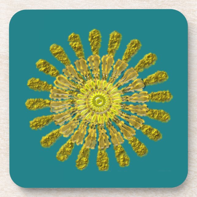 Decorative golden sun symbol coaster (Front)