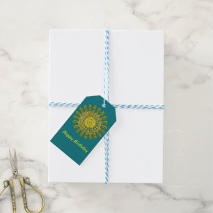 Decorative golden sun symbol gift tags