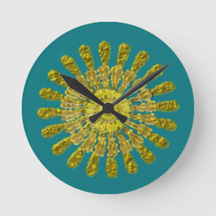Decorative golden sun symbol round clock