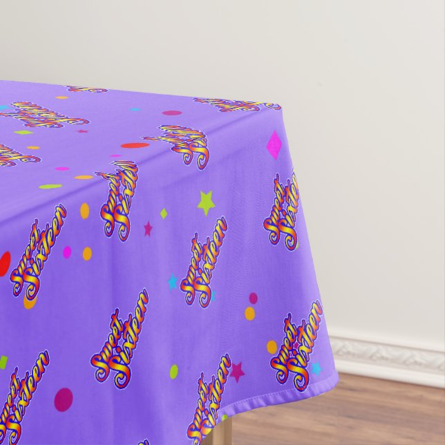 Decorative Gradient Stylised Sweet 16 on Purple Tablecloth (In Situ)