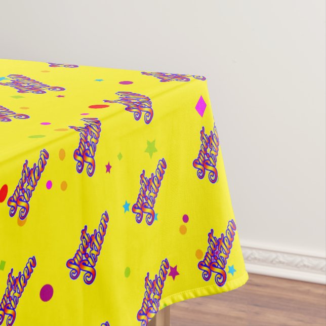 Decorative Gradient Stylised Sweet 16 on Yellow Tablecloth (In Situ)