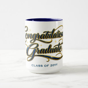 Decorative Graduation Typography in Gold and Navy Mug