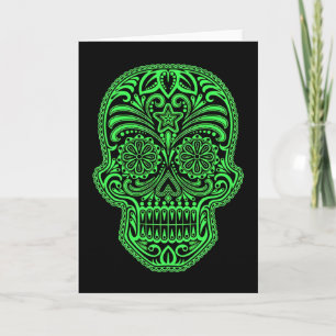 Decorative Green and Black Sugar Skull Card