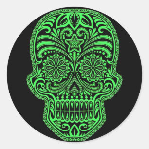 Decorative Green and Black Sugar Skull Classic Round Sticker