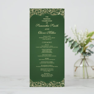 Decorative Green And Gold Wedding Program Programme