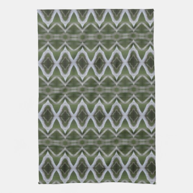 Decorative Green and Grey Tea Towel (Vertical)
