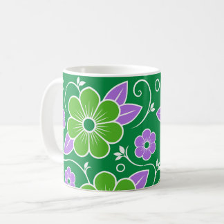 Decorative Green and Purple Floral Pattern Coffee Mug