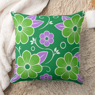 Decorative Green and Purple Floral Pattern Cushion