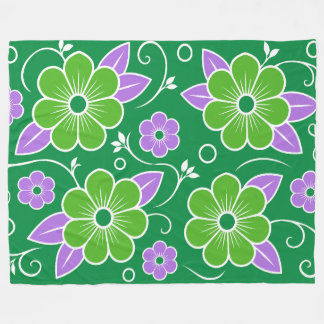 Decorative Green and Purple Floral Pattern Fleece Blanket