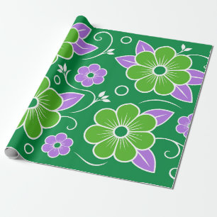Decorative Green and Purple Floral Pattern Wrapping Paper