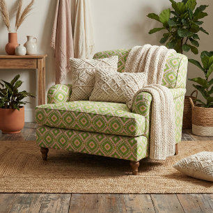 Decorative Green Beige & Yellow Geometric Pattern Fabric