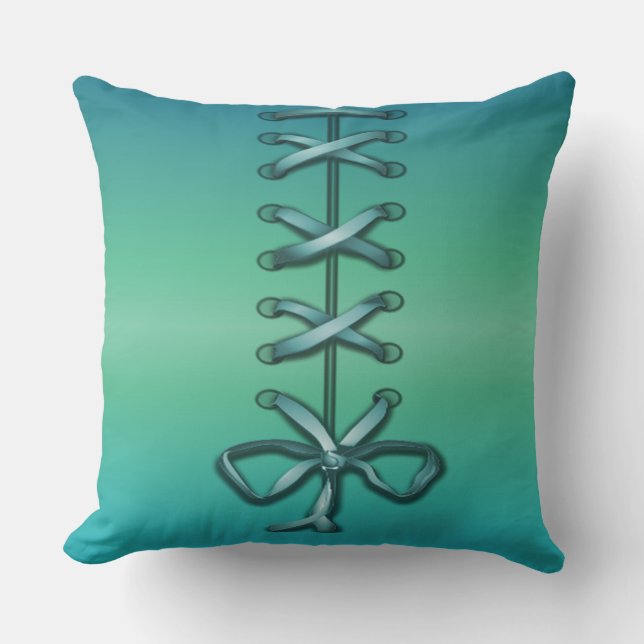 Decorative Green Ribbon Laced Throw Pollow Cushion (Front)