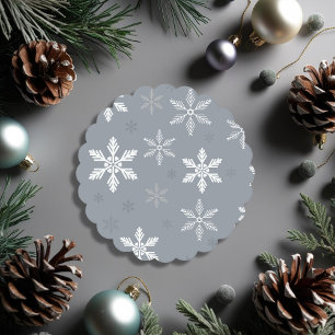 Decorative Grey Snowflakes pattern Christmas Paper Coaster