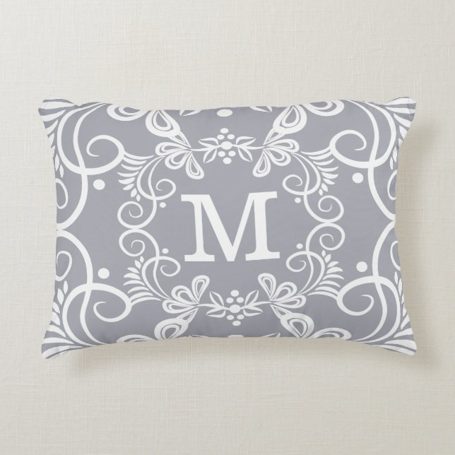 Decorative Grey White Custom Monogram Decorative Cushion (Front)